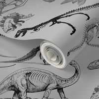 Black Dinosaur Skeletons on Grey, Museum Animals