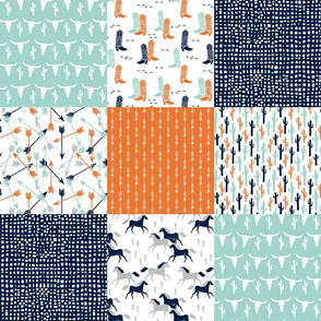 boys cheater quilt // mint orange navy cactus arrows horse western kids 