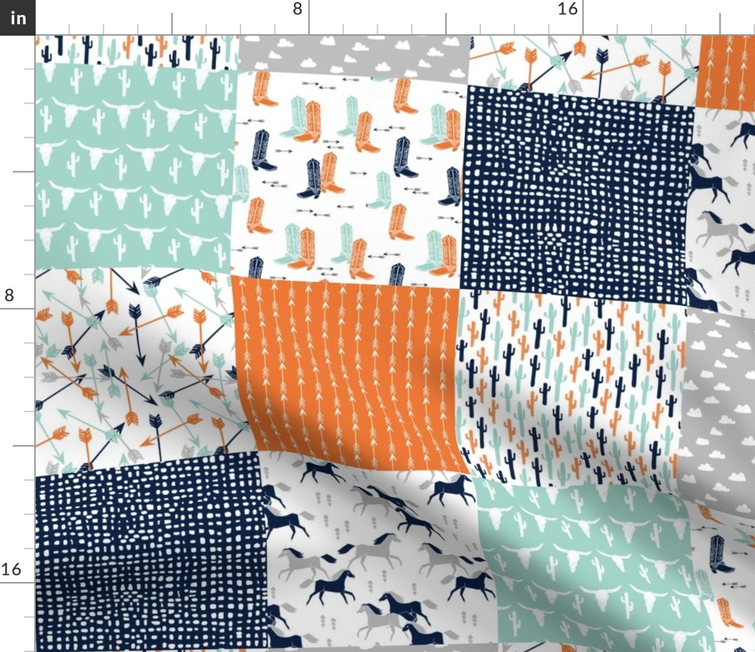 boys cheater quilt // mint orange navy cactus arrows horse western kids 