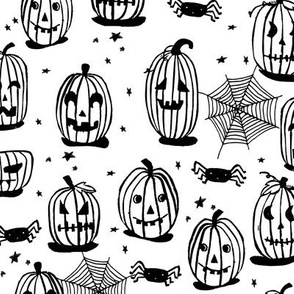 pumpkins // halloween pumpkin black and white spider spiderwebs cute happy funny pumpkins block print