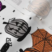 pumpkins // halloween pumpkin grey orange purple kids spooky scary block print spiders october hallow's eve