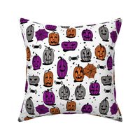 pumpkins // halloween pumpkin grey orange purple kids spooky scary block print spiders october hallow's eve