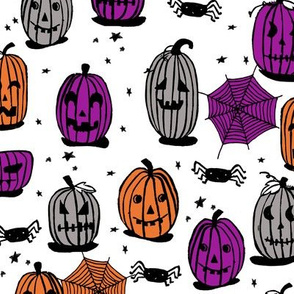 pumpkins // halloween pumpkin grey orange purple kids spooky scary block print spiders october hallow's eve