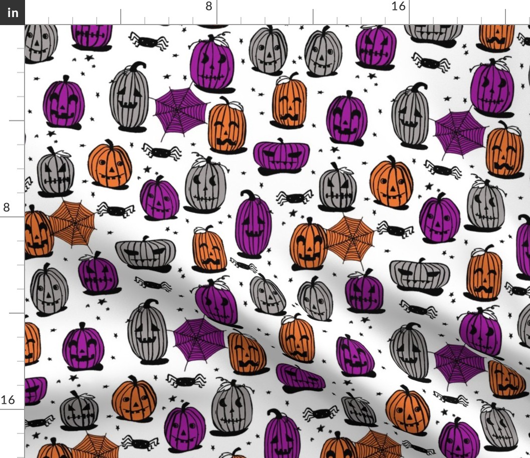 pumpkins // halloween pumpkin grey orange purple kids spooky scary block print spiders october hallow's eve