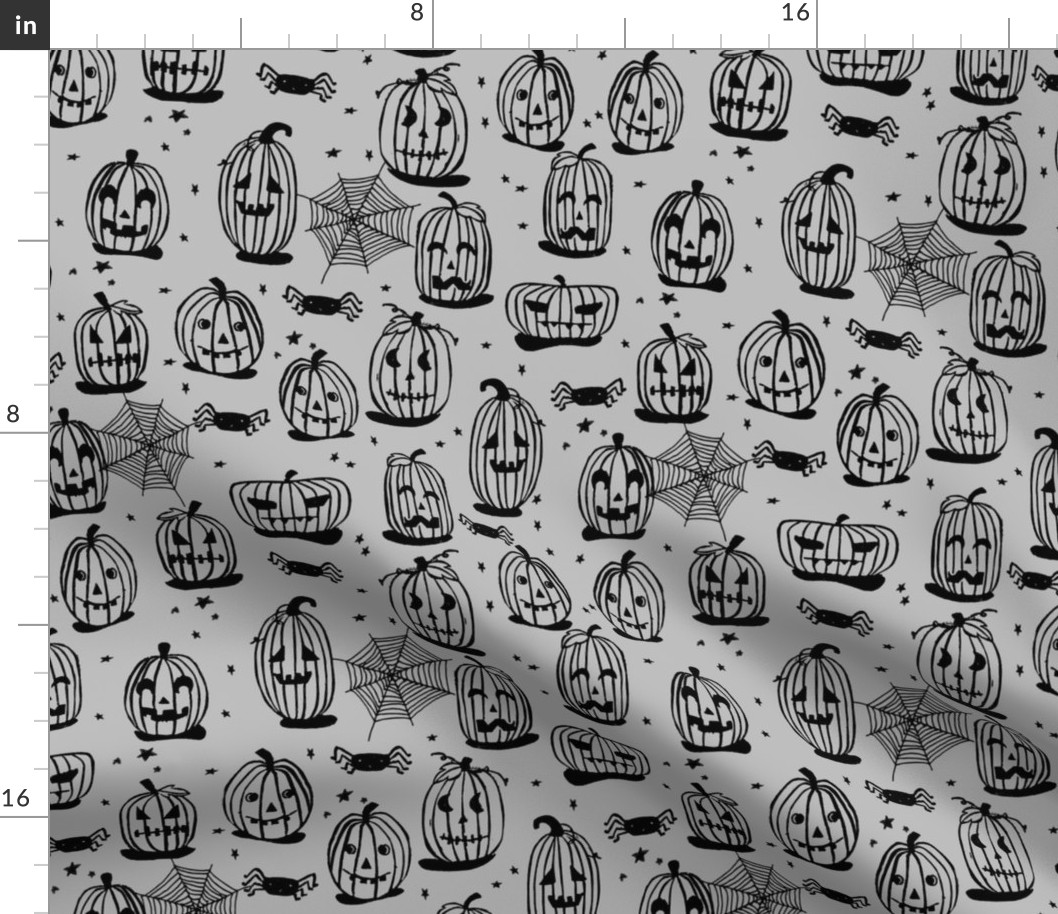 pumpkin // halloween pumpkin kids grey october block print linocut spiders