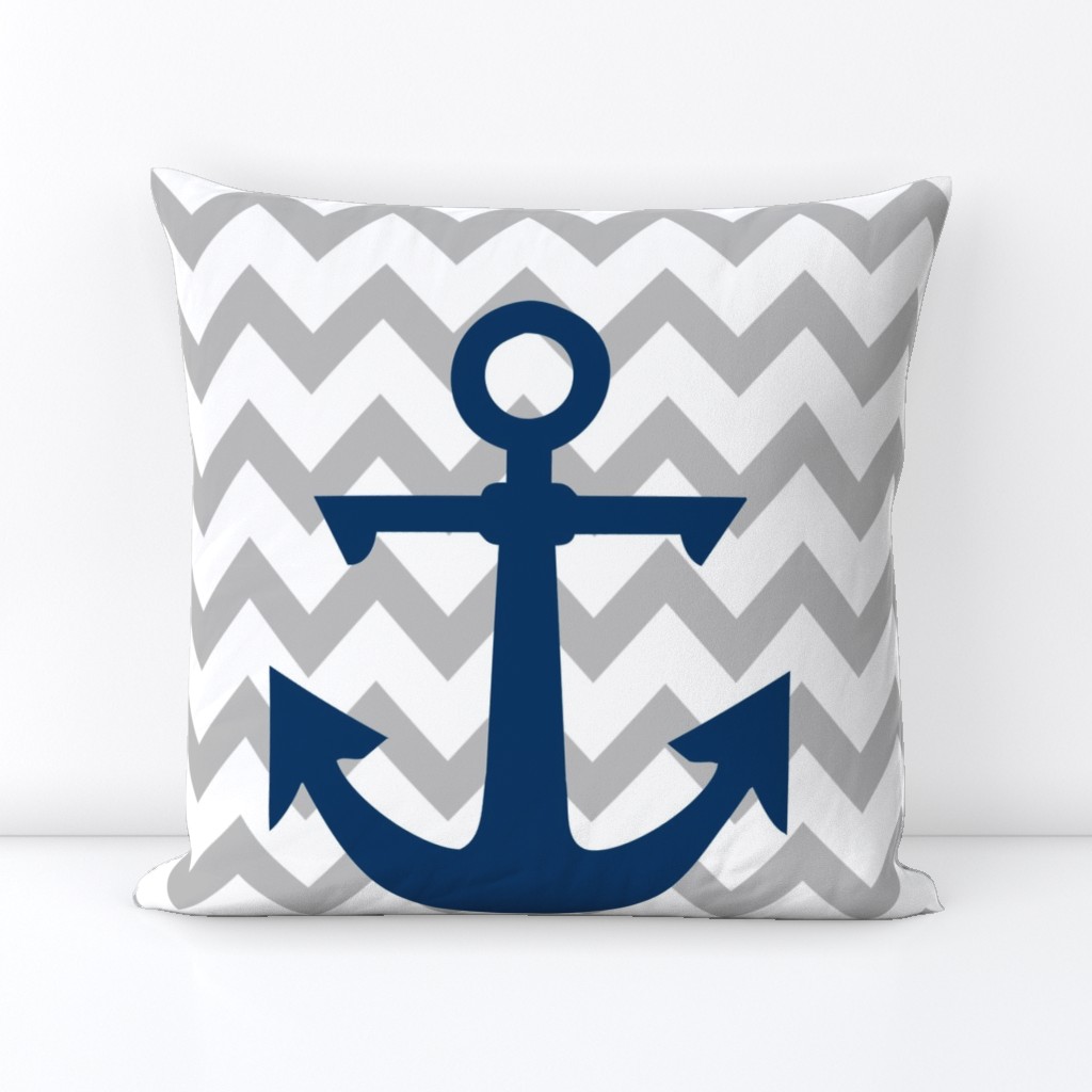 anchor cot sheet // grey chevron and navy anchor with pillows