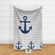 anchor cot sheet // grey chevron and navy anchor with pillows