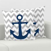 anchor cot sheet // grey chevron and navy anchor with pillows