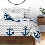 anchor cot sheet // grey chevron and navy anchor with pillows