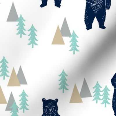 forest bear // khaki mint navy blue boys nursery forest woodland camping