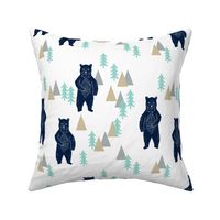 forest bear // khaki mint navy blue boys nursery forest woodland camping