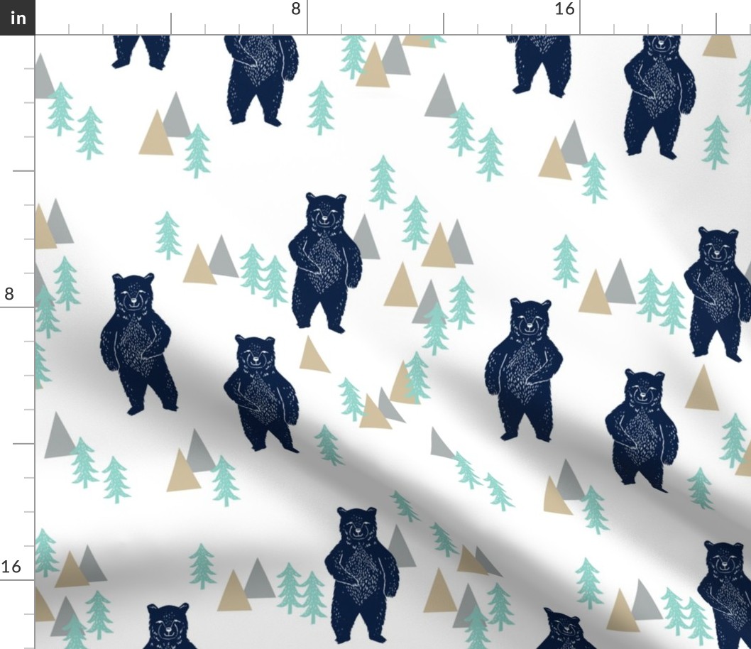forest bear // khaki mint navy blue boys nursery forest woodland camping