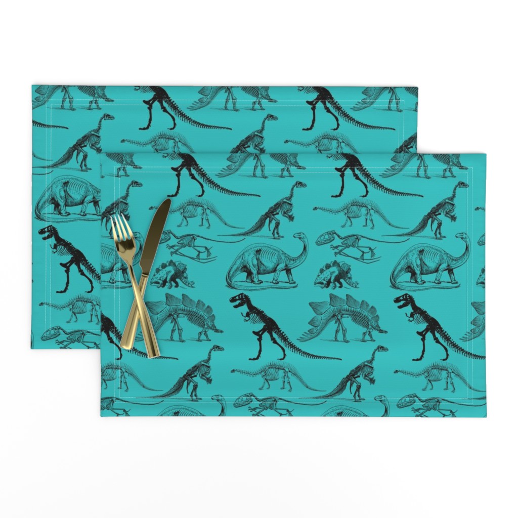 Vintage Museum Skeletons | Dinosaurs on Teal Green