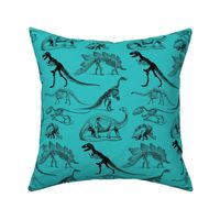 Vintage Museum Skeletons | Dinosaurs on Teal Green