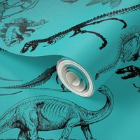 Vintage Museum Skeletons | Dinosaurs on Teal Green