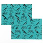 Vintage Museum Skeletons | Dinosaurs on Teal Green