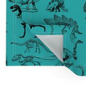 Vintage Museum Skeletons | Dinosaurs on Teal Green