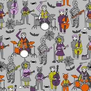 tombstones // halloween rock band illustration kids witch spiders mummy playing keytar cool dude