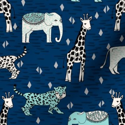 jungle // safari zoo navy blue mint kids baby boys animals