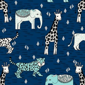 jungle // safari zoo navy blue mint kids baby boys animals