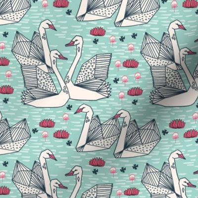 swans // geometric mint swans girls lily pond sweet birds