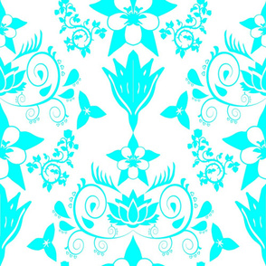 Large Cyan Floral Damask