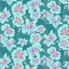 Spotted Orchids Aqua on Teal 300