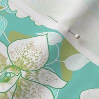 Spotted Orchids Green on Turquoise 300
