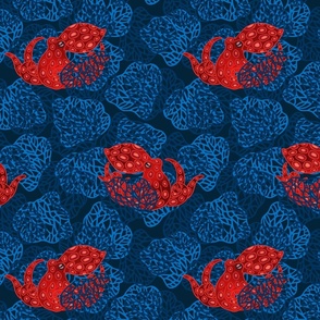 Angry Octopus - Red on Navy