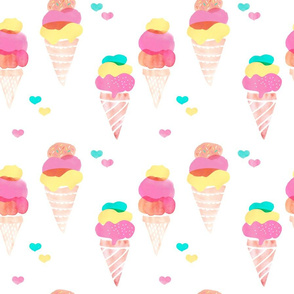 Water color ice cream cone popsicle colorful summer candy food kids illustration pattern print Large