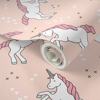 Unicorn love rainbow dreams girls fantasy horse in pastel beige coral pink XS