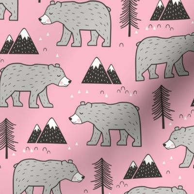 Mountain Bear  Woodland on Pink