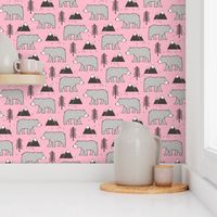 Mountain Bear  Woodland on Pink