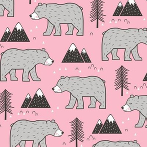 Mountain Bear  Woodland on Pink