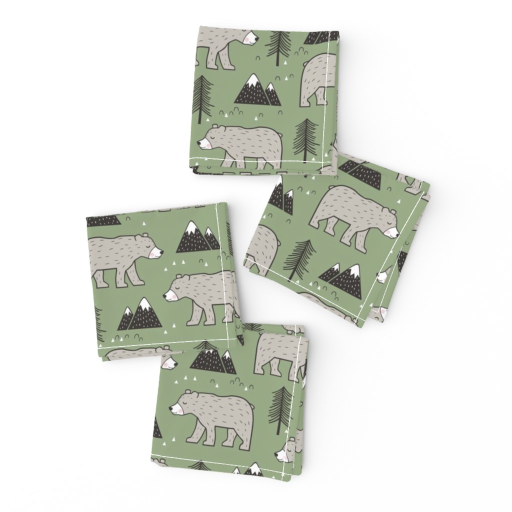 Mountain Bear  Woodland Forest Green