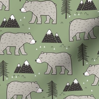 Mountain Bear  Woodland Forest Green