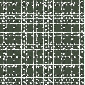 Skipping Stones - Geometric Dot Plaid Dark Green & White