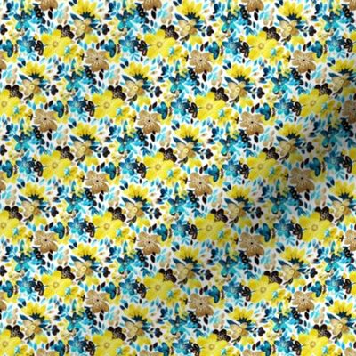 Cheerful Yellow and Turquoise Floral Collage - tiny