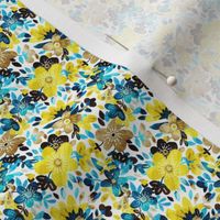 Cheerful Yellow and Turquoise Floral Collage - tiny