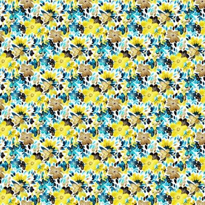 Cheerful Yellow and Turquoise Floral Collage - tiny