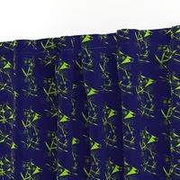 Fishy Lines - Green on Navy Blue