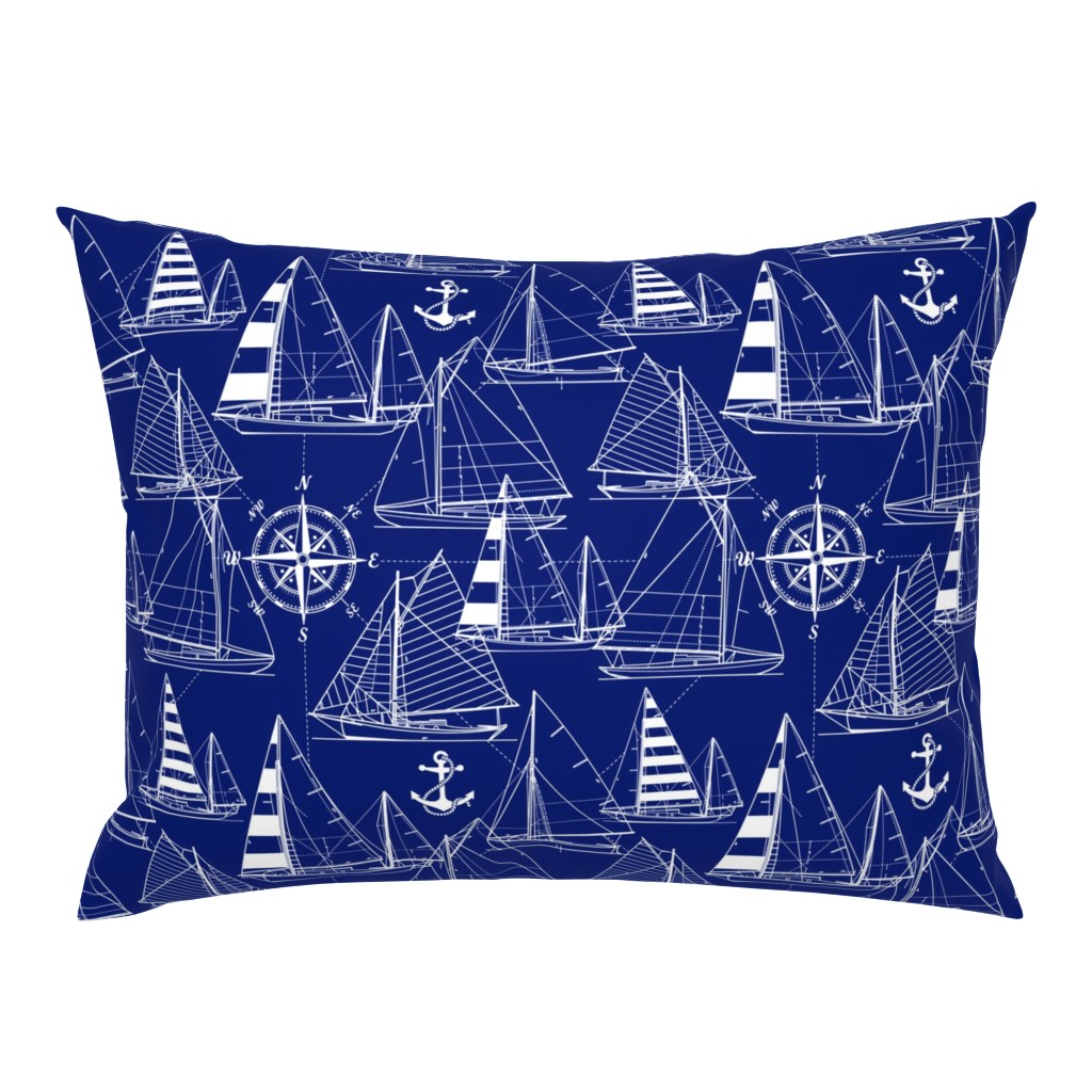 Large Scale / Sailboats /  White On Dark Blue Background