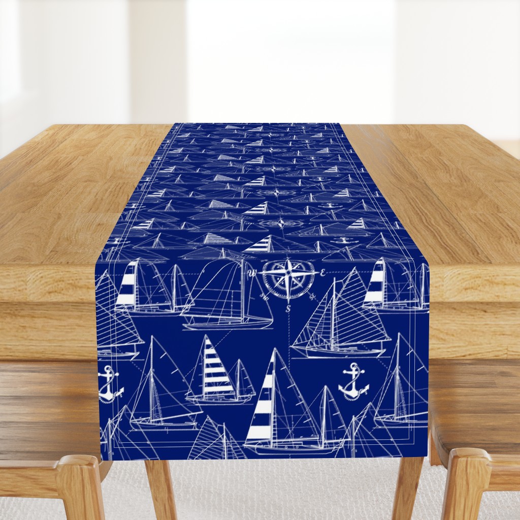 Large Scale / Sailboats /  White On Dark Blue Background