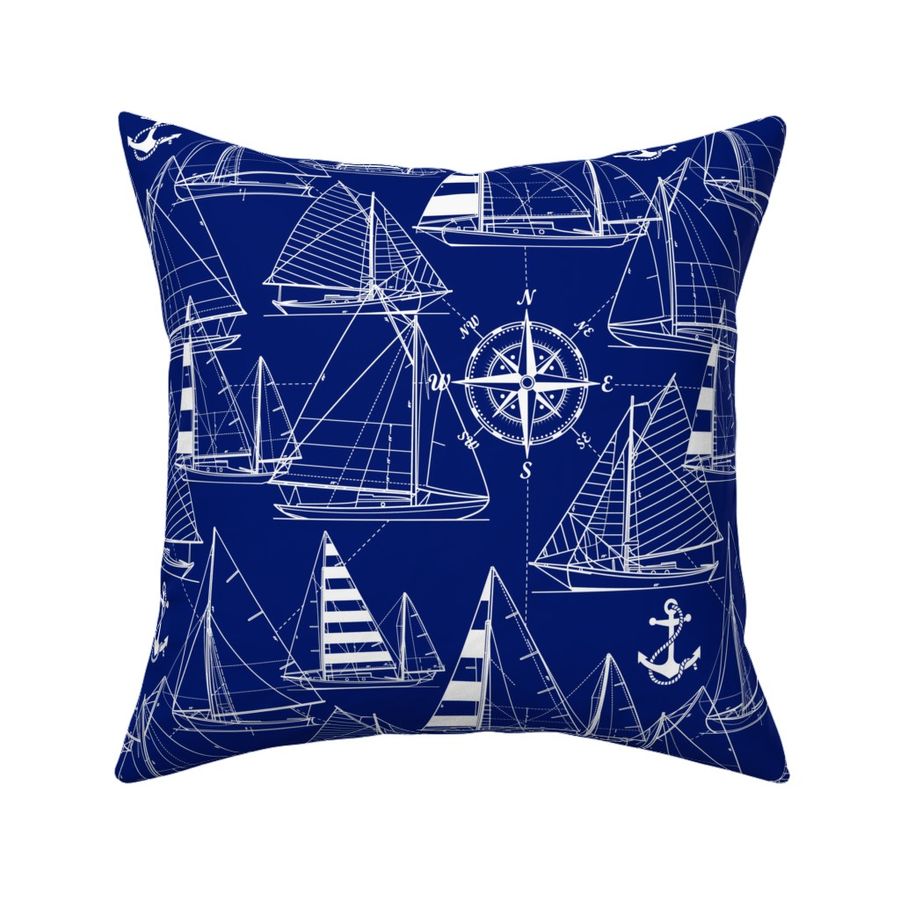 Large Scale / Sailboats /  White On Dark Blue Background