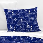 Large Scale / Sailboats /  White On Dark Blue Background