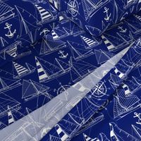 Large Scale / Sailboats /  White On Dark Blue Background