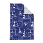 Large Scale / Sailboats /  White On Dark Blue Background