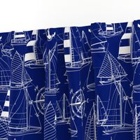 Large Scale / Sailboats /  White On Dark Blue Background