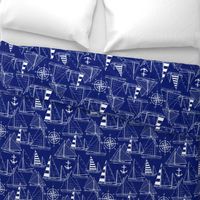 Large Scale / Sailboats /  White On Dark Blue Background