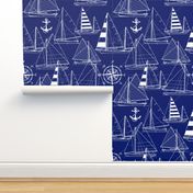 Large Scale / Sailboats /  White On Dark Blue Background